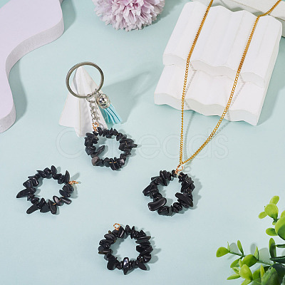 2Pcs Natural Obsidian Chip Beaded Pendants PALLOY-TAC0232-05-1