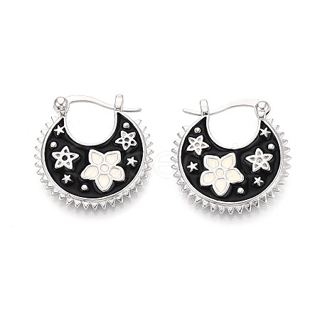 Flower Brass Enamel Hoop Earrings EJEW-Z157-02P-1