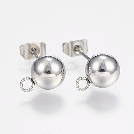 Non-Tarnish 201 Stainless Steel Ball Stud Earring Post STAS-F088-01P-1