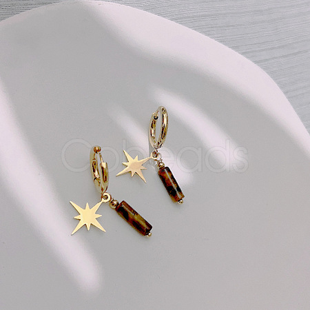 Natural Tiger Eye Column Hoop Earrings SZ2412-2-1