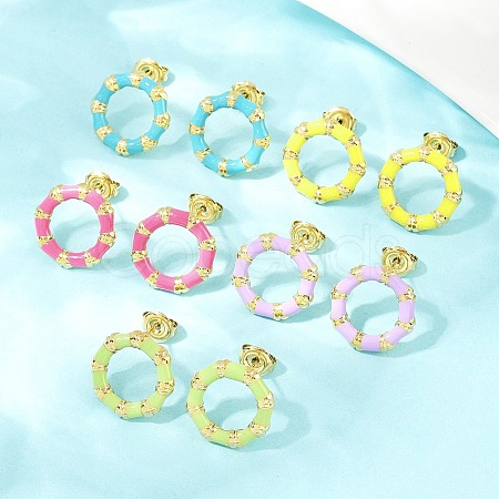 304 Stainless Steel Enamel Ring Stud Earrings EJEW-K268-16G-1