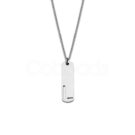 304 Stainless Steel Rectangle with Laser Cut Initial Pendant Necklaces FS-WG71FEF-16-1