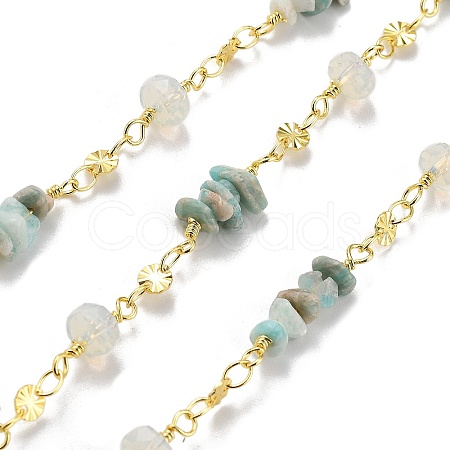 Flower Amazonite & Glass Link Chains CHC-K014-15G-02-1