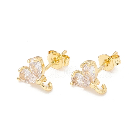 Rack Plating Brass Cubic Zirconia Stud Earrings Findings MAK-I684-10G-03-RS-1