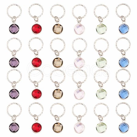 24Pcs 6 Colors Brass Glass Dreadlocks Beads OHAR-AB00011-1