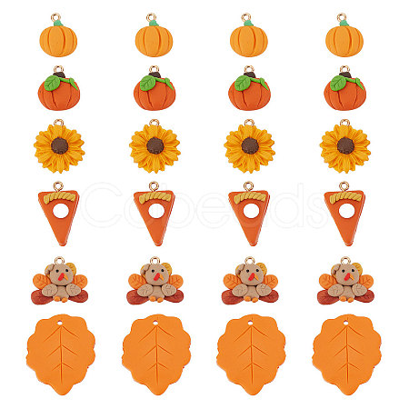 SUNNYCLUE 24Pcs 6 Styles Thanksgiving Day Handmade Polymer Clay Pendants CLAY-SC0001-51-1