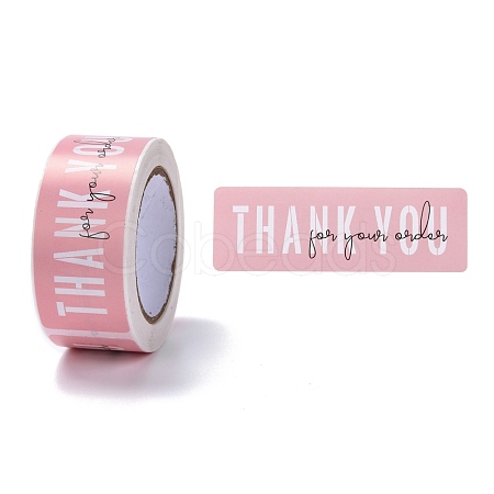 Pink Rectangle Paper Thank You Stickers DIY-C042-07B-1