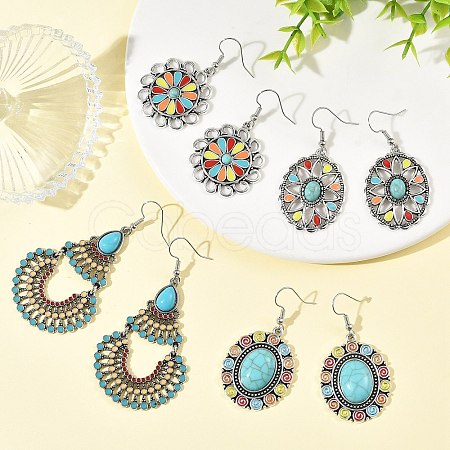 Bohemian Alloy Enamel & Synthetic Turquoise Dangle Earrings for Women EJEW-JE07341-1