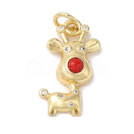 Rack Plating Brass Micro Pave Cubic Zirconia Enamel Pendants KK-K377-88G-02-1