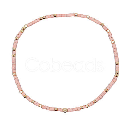 Minimalist Glass Seed Beads & Brass Beads Stretch Bracelets for Women BC0195-8-1