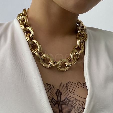 Unisex Thick Aluminum Double Link Chains Necklaces LS-NJEW-V006-01G-1