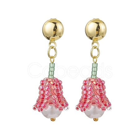 Handmade Glass Seed Beads Flower Stud Earrings EJEW-MZ00277-01-1