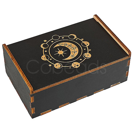 Rectangle Engraved Plywood Wooden Tarot Storage Boxes with Sliding Lid CON-WH20008-10A-1