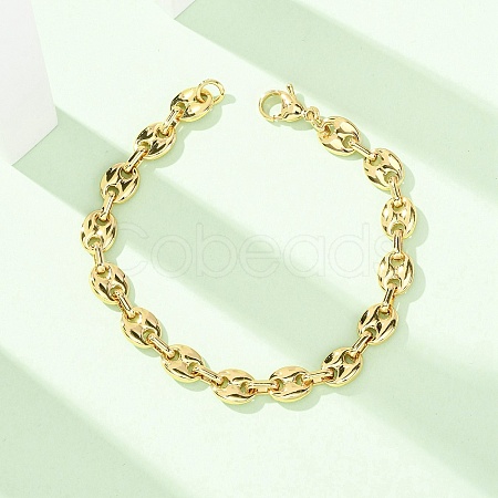 304 Stainless Steel Pig Nose Shape Link Chain Bracelets for Women BJEW-F527-09G-1
