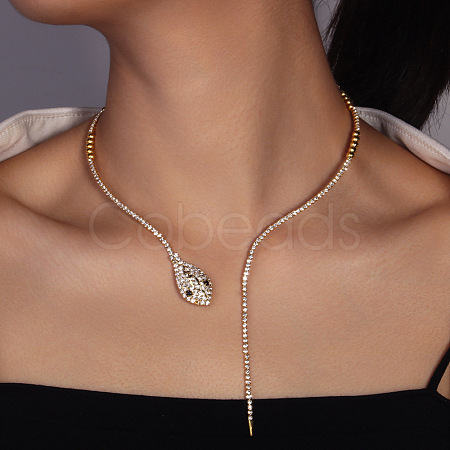 Snake Brass Crystal Rhinestone Lariat Necklaces for Women FS-WG9EF43-01-1
