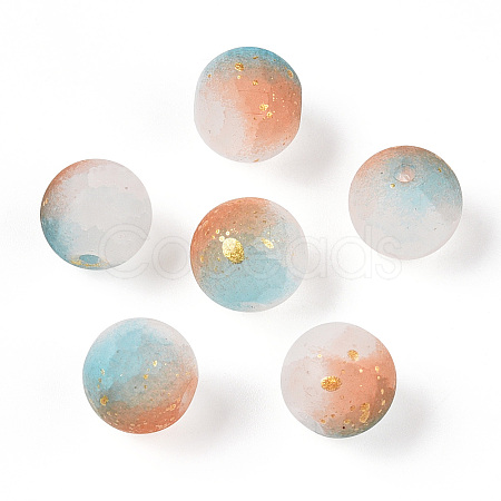Frosted Baking Paint Crackle Glass Beads with Glitter Powder X1-DGLA-T004-6mm-01C-1