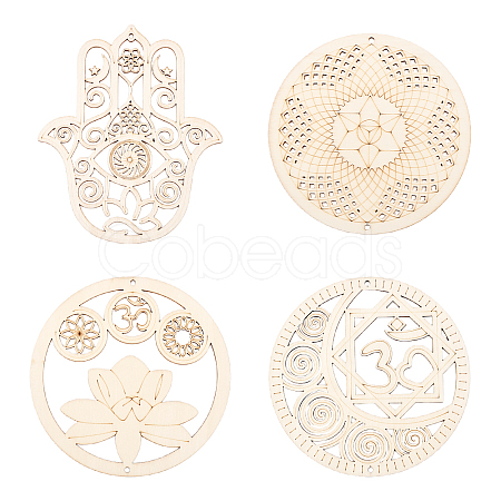 Wooden Bohemian Meditation Energy Symbol Cup Mats DJEW-WH0034-65B-1