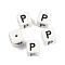 Porcelain Beads, Square with Letter, Letter P, 8.5x8.5x8.5mm, Hole: 1.6mm