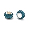 Rondelle Polymer Clay European Beads, Large Hole Beads, with Rhinestone & Alloy Core, Teal, 11.5x7.5mm, Hole: 5mm