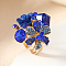 Personality Alloy Rhinestones Ring, Resin Flower Adjustable Fashion Ring, Blue