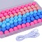 80Pcs 4 Style Round Silicone Focal Beads, Chewing Beads For Teethers, DIY Nursing Necklaces Making, with 2M Core Spun Elastic Cord, Mixed Color, 15mm, Hole: 2mm, 20pcs/style