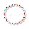 Heart Pattern Flat Round Acrylic Beads Stretch Bracelet for Kid BJEW-JB07215-1