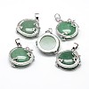 Flat Round with Dragon Platinum Plated Brass Natural Green Aventurine Pendants G-F228-24C-RS-1