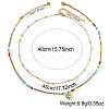Rainbow Glass & Natural Stone & Brass Beaded Stainless Steel Chain Double Layer Necklaces with Heart Pendant for Beach Vacation Accessories TH6527-1-5