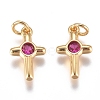 Brass Micro Pave Cubic Zirconia Tiny Cross Charms ZIRC-G168-54G-2