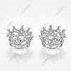 Brass with Clear Cubic Zirconia Crown European Beads KK-T035-122-M-3