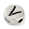 925 Sterling Silver Flat Round with Letter Beads STER-G044-01AS-V-2