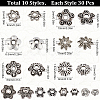 300Pcs 10 Style Tibetan Style Alloy Flower Bead Caps FIND-SC0008-75-2