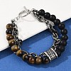Natural Round Tiger Eye & Frosted Black Bead Bracelets BJEW-M081-01B-5