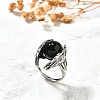 Natural Sodalite Wings Adjustable Rings RJEW-K241-04AS-06-3