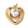 Heart with Wing Rack Plating Brass Clear Cubic Zirconia Pendants KK-K377-20G-1