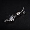 Piercing Jewelry Real Platinum Plated Brass Rhinestone Dolphin Navel Ring Belly Rings AJEW-EE0001-63-4