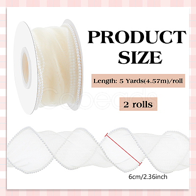 5 Yards Organza Plastic Ribbon with Plastic Pearl Edged OCOR-WH0101-185F-1