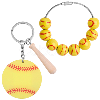 1Pc Baseball Wood Pendant Decorations FIND-BM0001-57A-1
