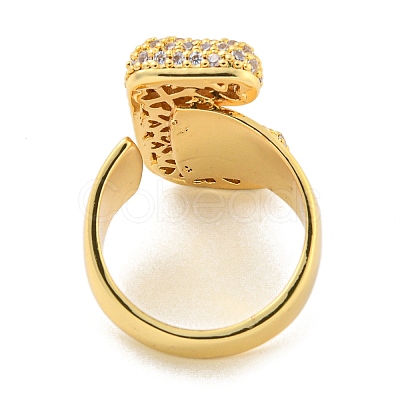 Brass Micro Pave Clear Cubic Zirconia Letter Open Cuff Ring for Women RJEW-M173-01G-J-1