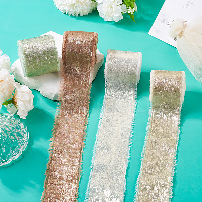 4 Rolls 4 Colors Satin Frayed Ribbon SRIB-TA0001-19-1