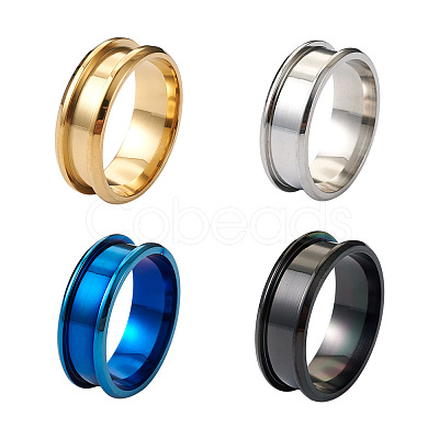 4 Colors Stainless Steel Grooved Finger Ring Settings STAS-TA0001-26E-1