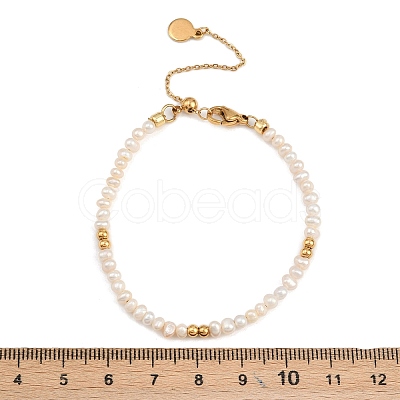 Brass & Natural Pearl Round Beaded Bracelets for Women BJEW-D366-02G-1