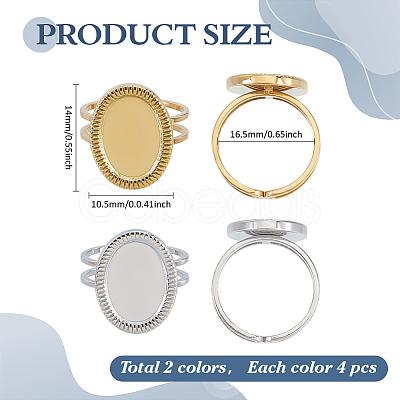 8Pcs 2 Colors 304 Stainless Steel Cuff Ring Findings FIND-ME0003-36-1