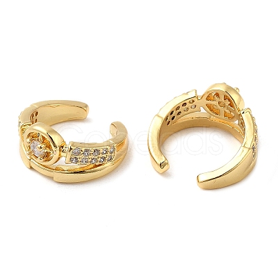 Rack Plating Brass Micro Pave Cubic Zirconia Flat Round Cuff Earrings EJEW-E290-09G-1