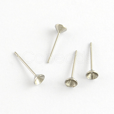 Non-Tarnish 304 Stainless Steel Flat Round Blank Peg Stud Earring Settings STAS-R055-16-1