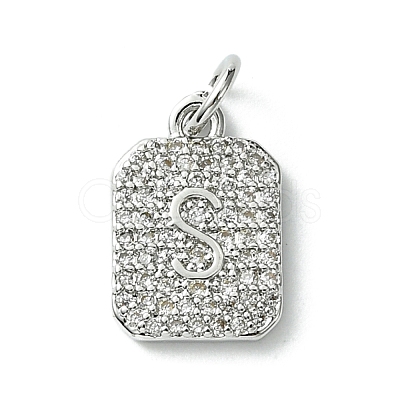 Rack Plating Brass Micro Pave Clear Cubic Zirconia Charms KK-G501-01S-P-1
