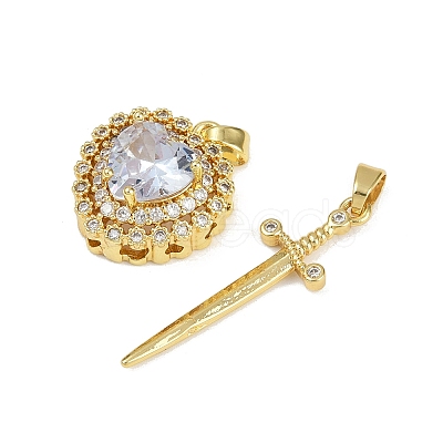 Brass Micro Pave Clear Cubic Zirconia Pendants Sets KK-R226-08G-03-1