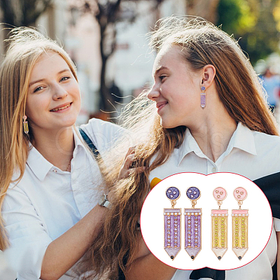 4 Pairs 4 Colors Alloy Enamel Pencil Dangle Stud Earrings for Teachers' Day EJEW-AN0004-86-1