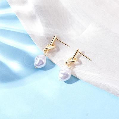 Knot with Imitation Pearl Dangle Stud Earrings JE1099A-1