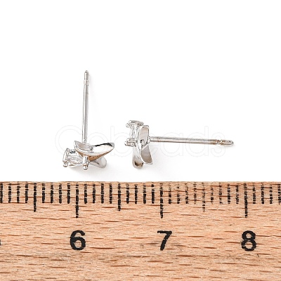 Brass Micro Pave Clear Cubic Zirconia Star Stud Earrings EJEW-L278-02P-1